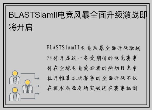 BLASTSlamII电竞风暴全面升级激战即将开启 BLASTSlamII电竞风暴全面升级激战即将开启