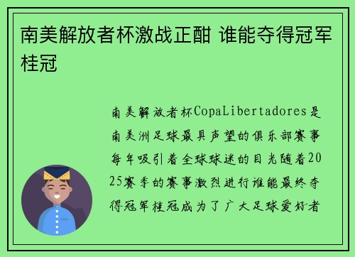 南美解放者杯激战正酣 谁能夺得冠军桂冠 南美解放者杯激战正酣 谁能夺得冠军桂冠